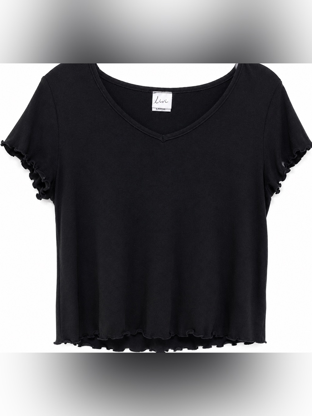 Olivia Rae Black Lettuce Hem Sleeve Top Womens Large Stretch Casual Tee